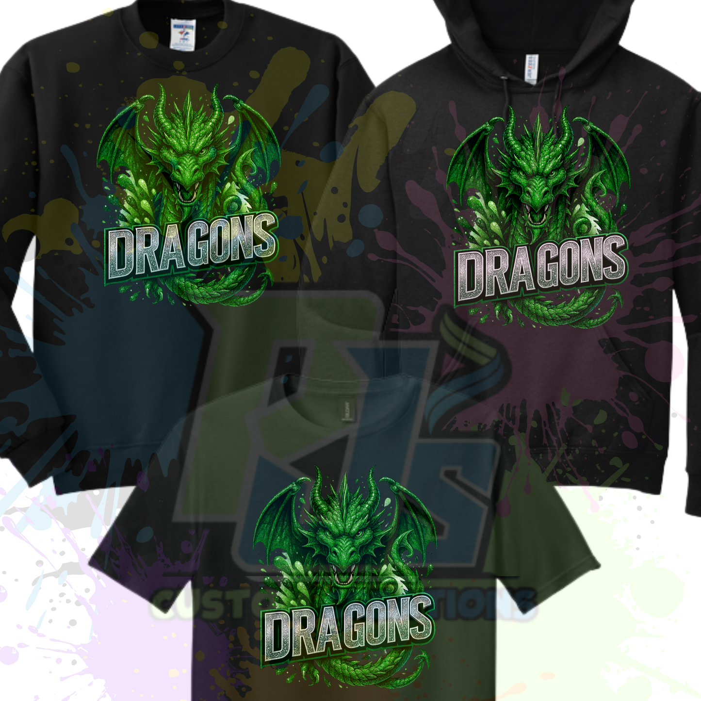 Dragon Face- gray, black, green