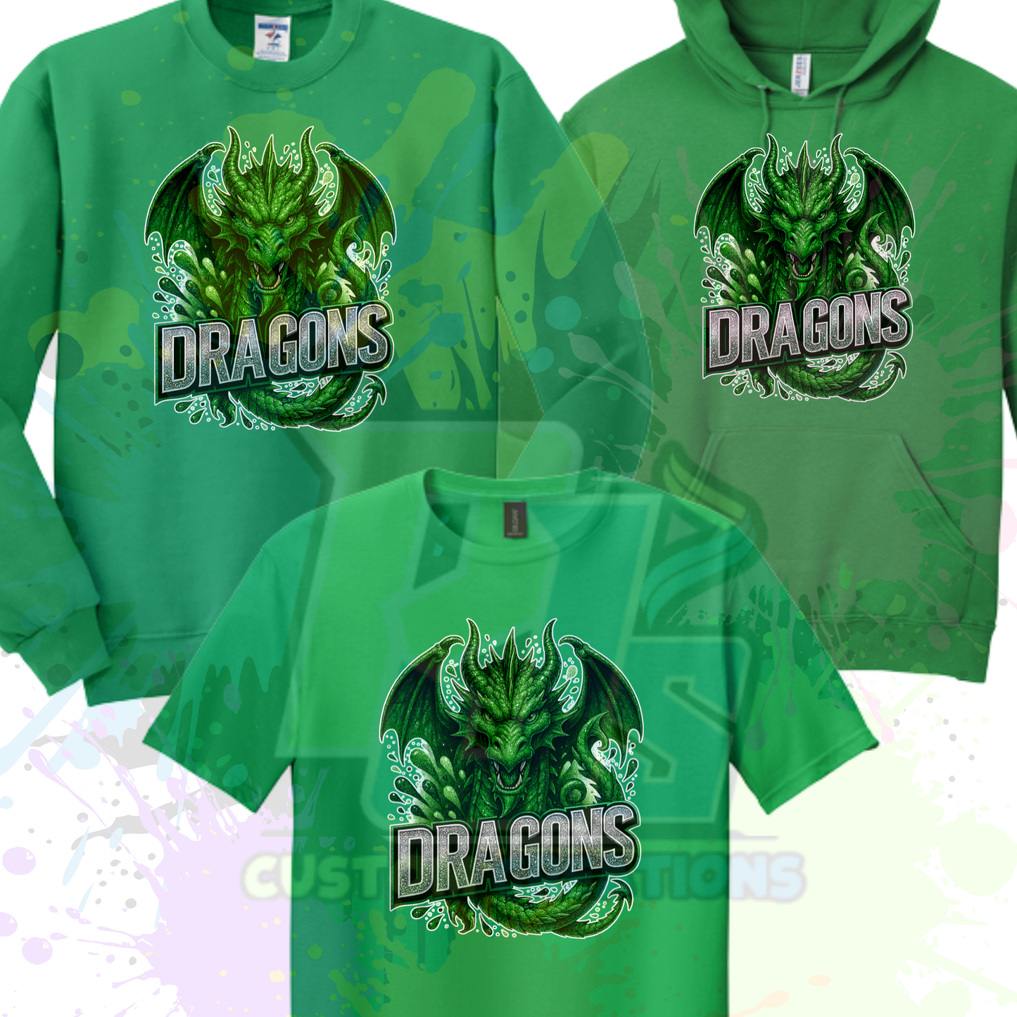 Dragon Face- gray, black, green
