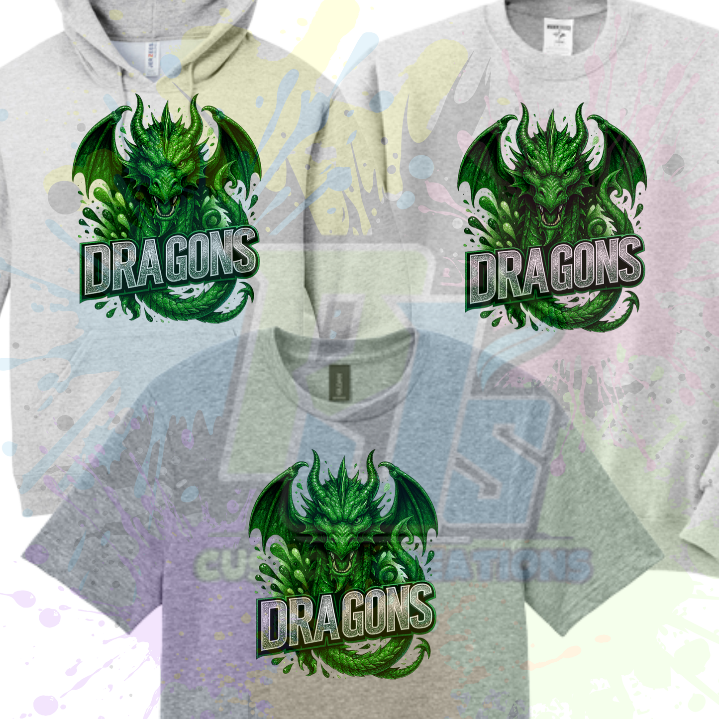Dragon Face- gray, black, green