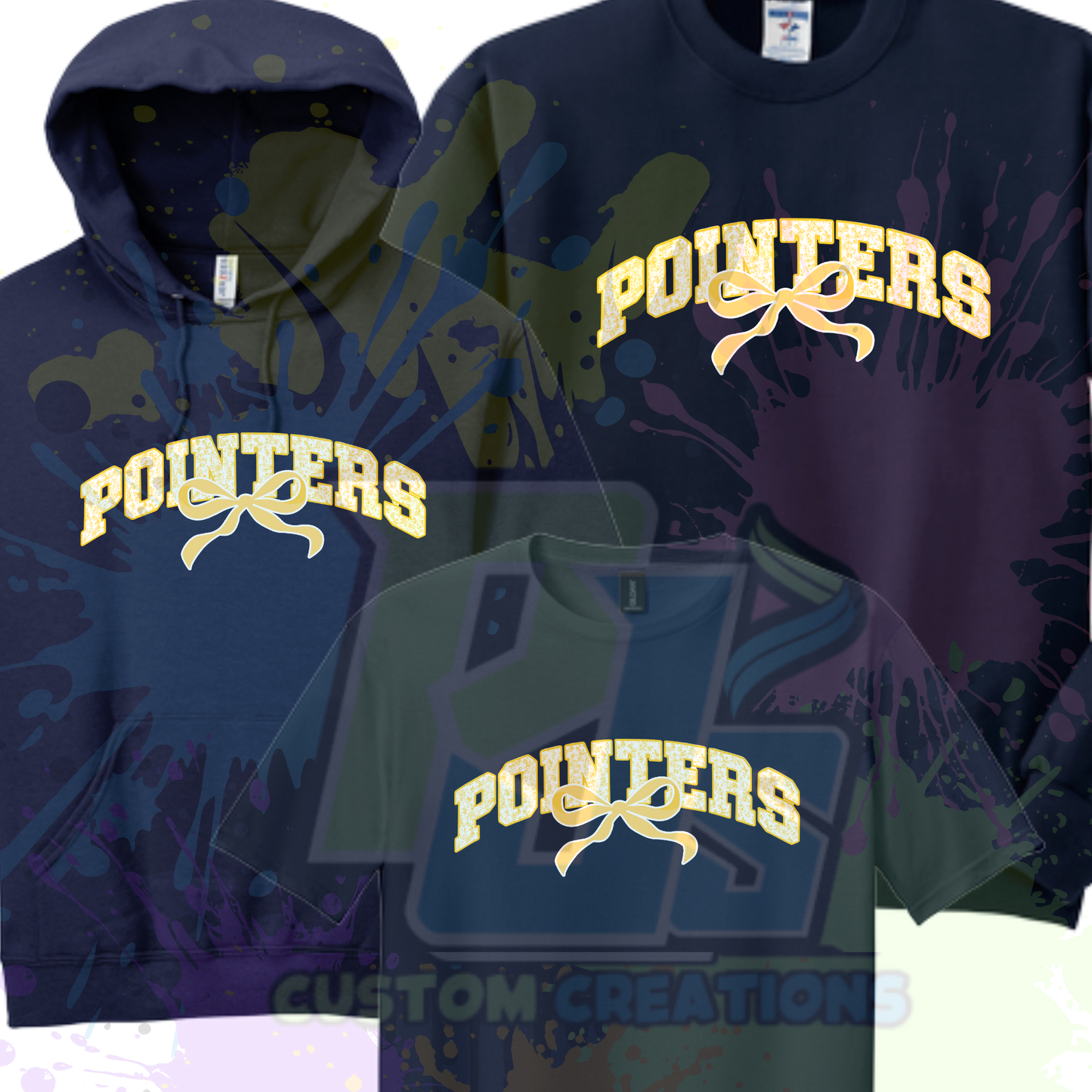 Pointer gold bow on gray or navy